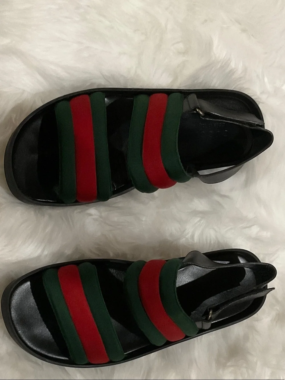 Gucci Black Sandals with Green and Red Straps